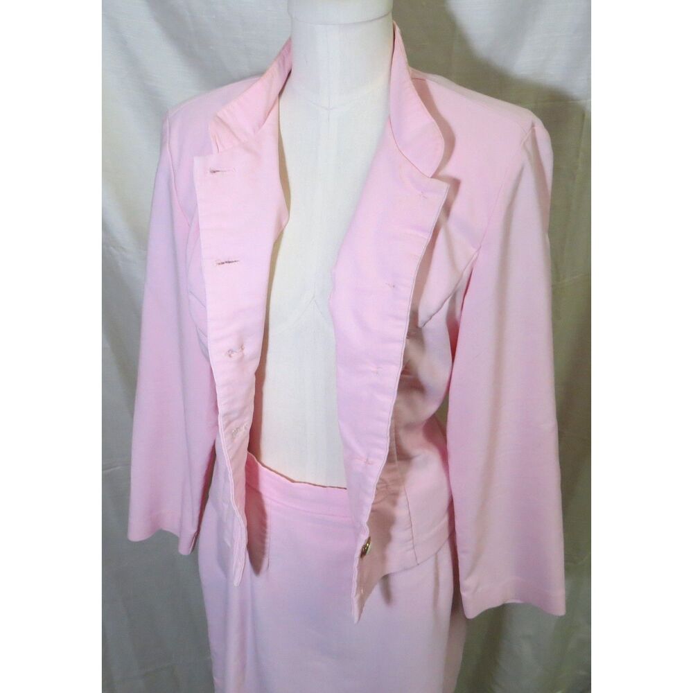 Lew Magram Pink Skirt Suit Embroidered Spring Super Elegant Size 8